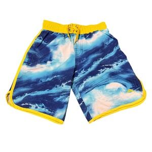 Tommy Bahama Boys Blue Yellow Wave Print Swim Trunks Size 7 Mesh Lined Pocket